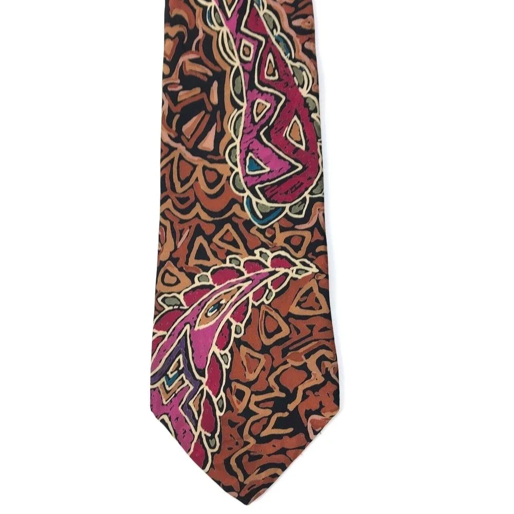J.Blades & CO. Men's Tie 100% Silk Handmade Orange Pink Paisley Abstract Necktie